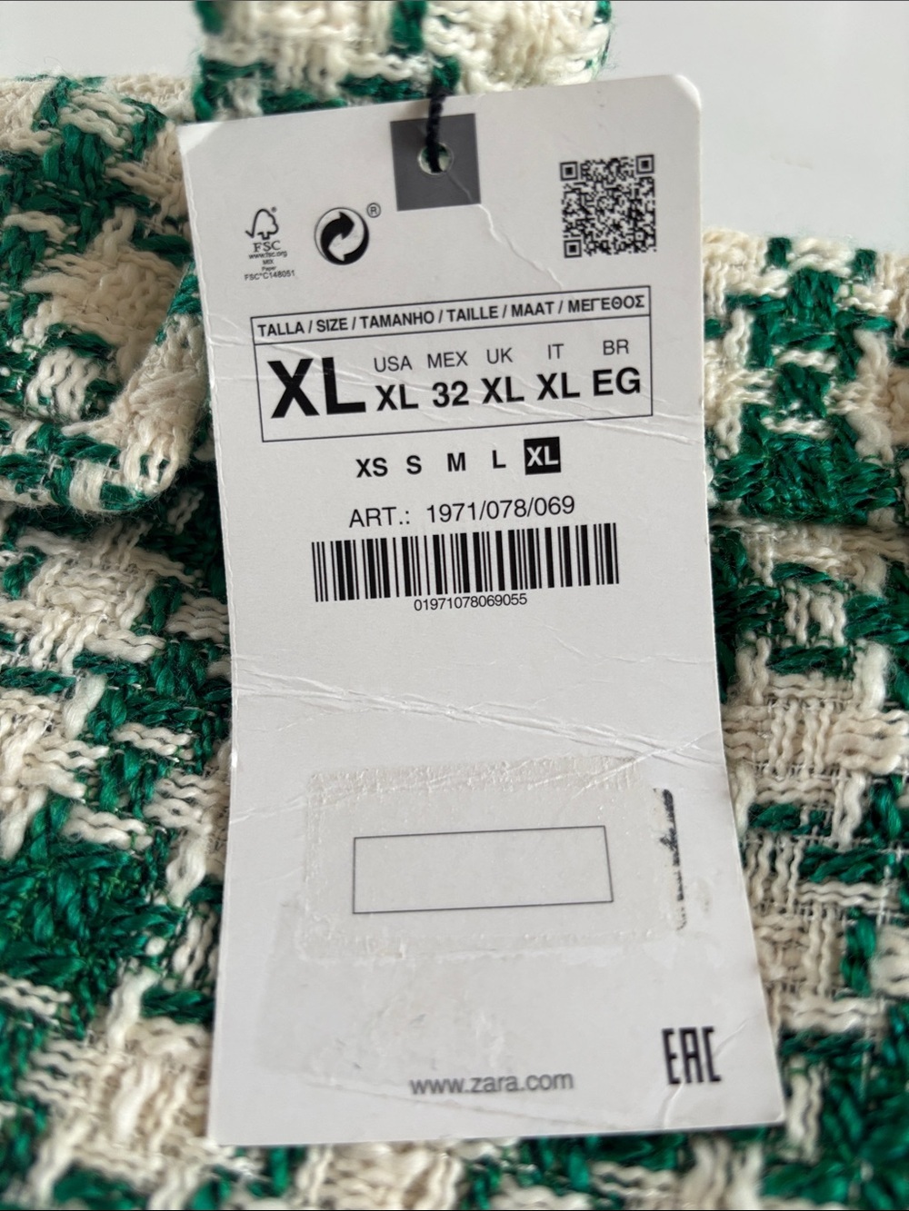 ZARA Green and Cream Houndstooth Tweed Mini Skirt with Eyelet Belt size XL - Picture 11 of 11